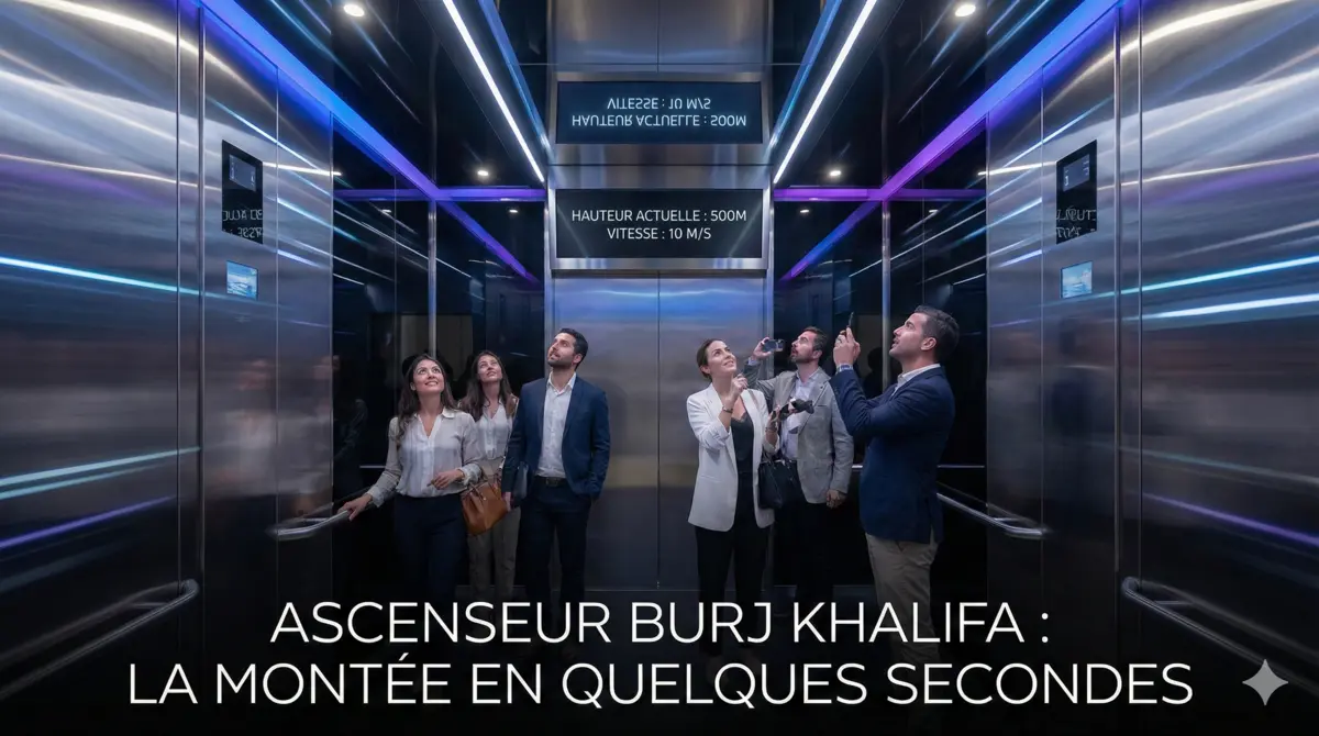 Personnes qui prennent l'ascenseur de la tour dubai Burj Khalifa