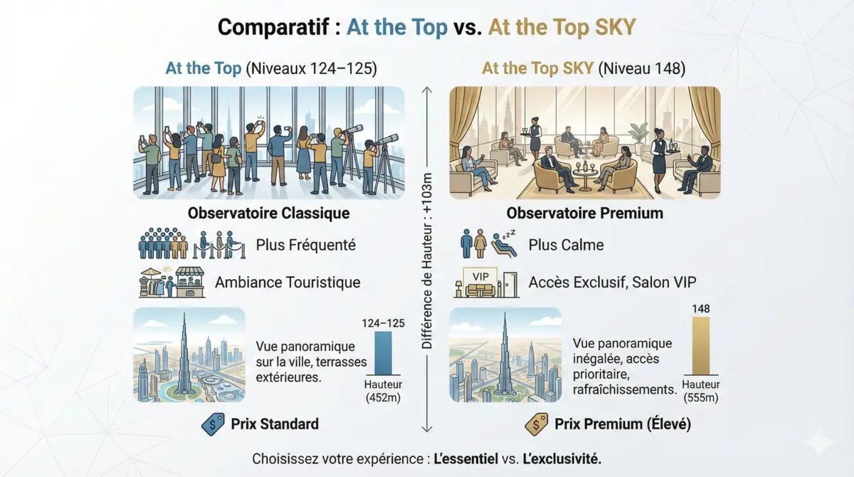 Comparatif des deux étages At the Top  124et 125ème étages et At the Top SKY 148ème étage