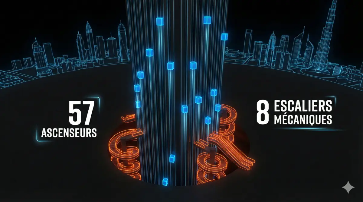 Infographie des Ascenseur de la tour burj khalifa